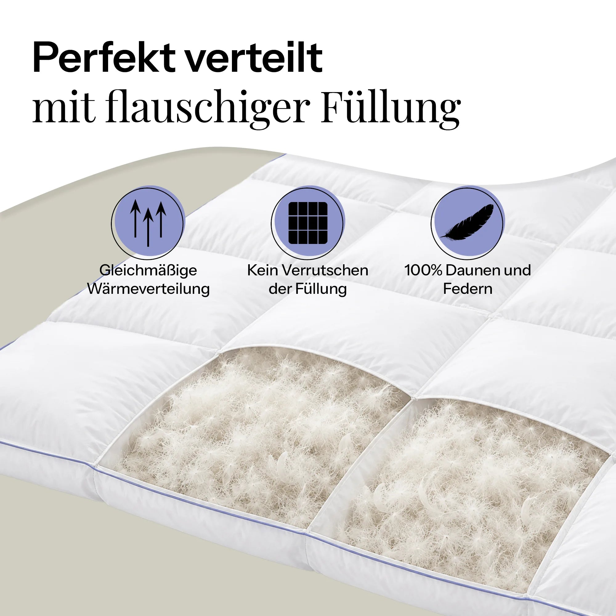 Detailansicht einer Kassettendecke, die die innere Federfüllung zeigt