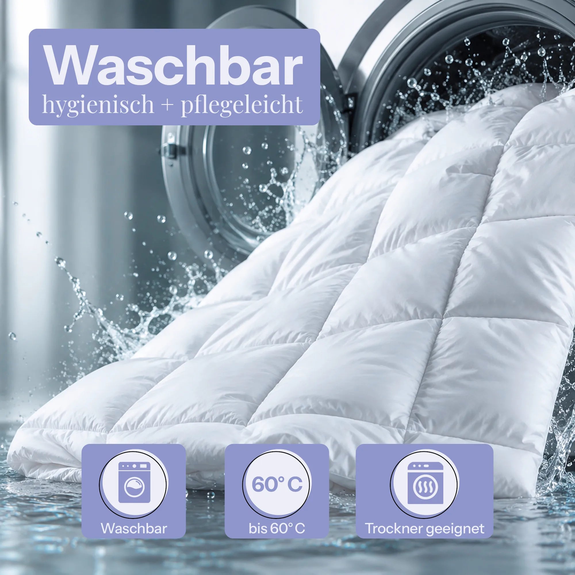 Bettdecke in Waschmaschine und Text waschbar, hygienisch und pflegeleicht