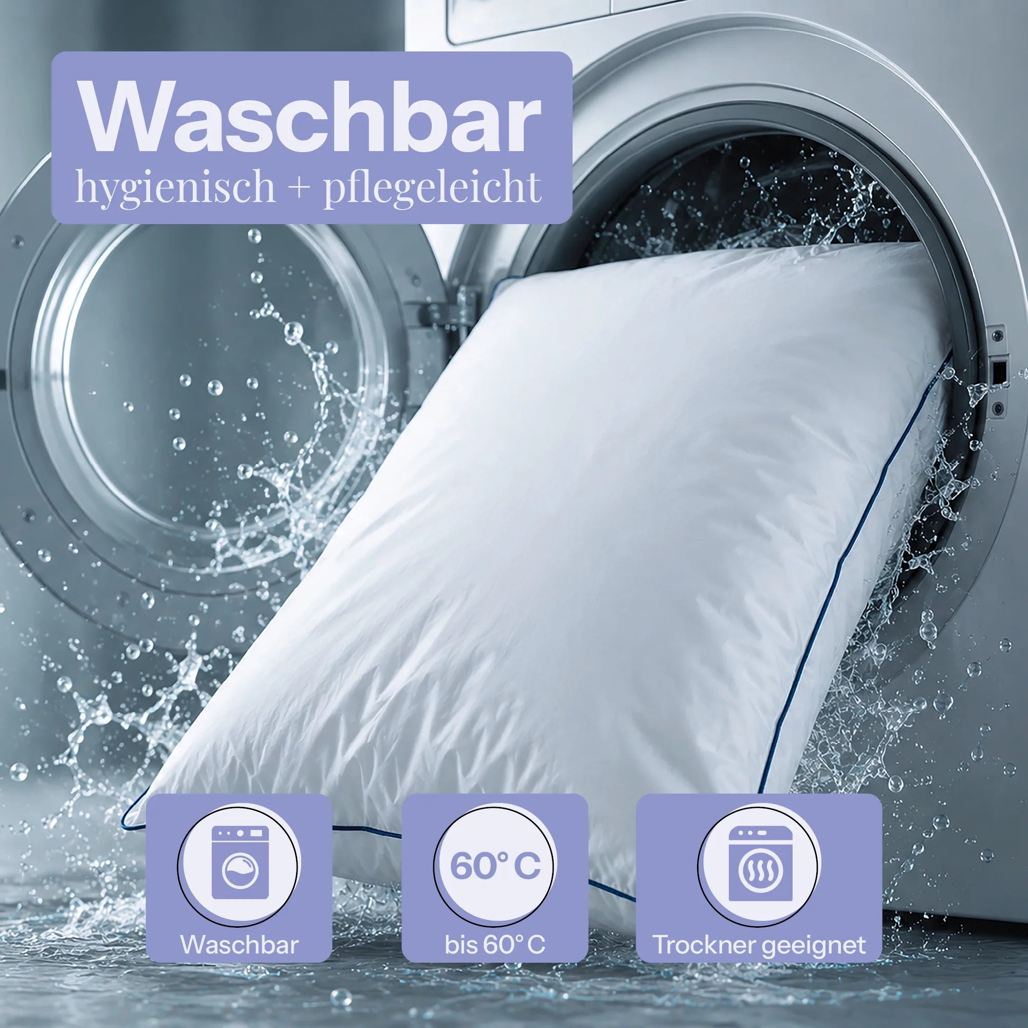 Bettdecke in Waschmaschine und Text waschbar, hygienisch und pflegeleicht